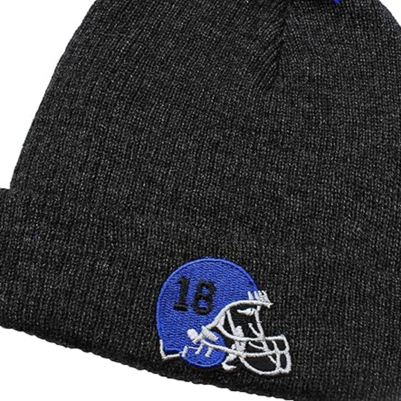 Boys Knit Hat, Scarf And Gloves Set With Patches- Blue/Charcoal One Size, New - Picture 3 of 5